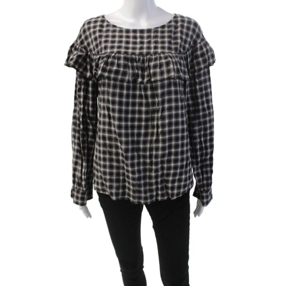 La Vie Womens Textured Long Sleeve Round Neck Graphic Print Blouse Black Size L